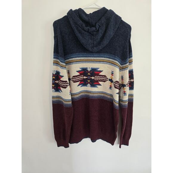 American Eagle sweater men's L Wool Blend Hoodie Southwest Print Knit Blue Aztec - Picture 2 of 4